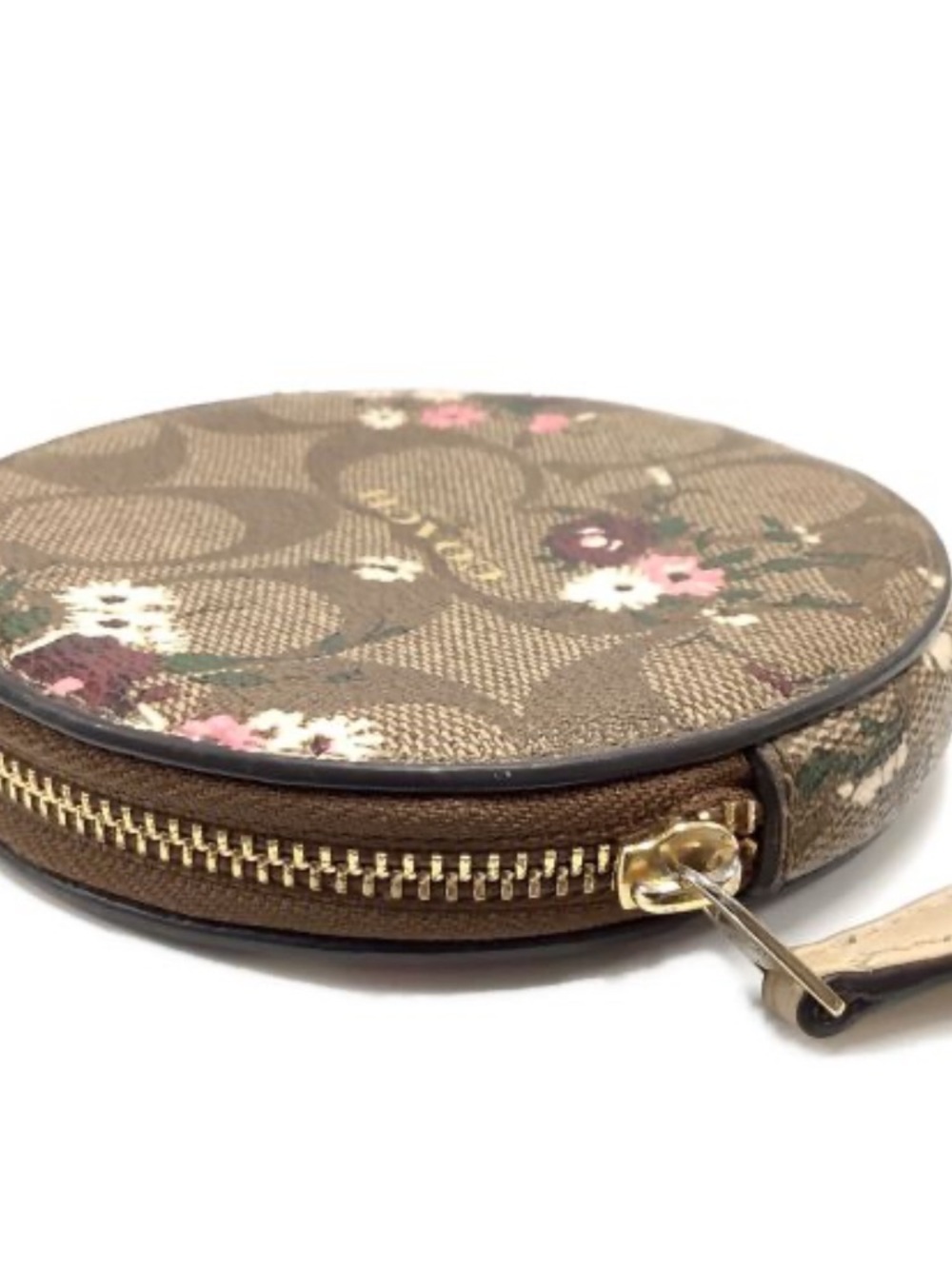 Coach Brown Signature Floral Round Pouch - Picture 6 of 10